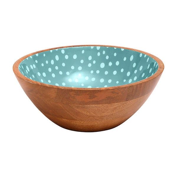 Dexam Sintra Mango Wood Salad Bowl - Spotted Duck Egg Blue for Stylish Family Serving